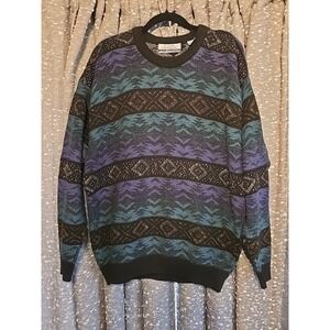Club International Vintage Crew Neck Sweater Mens Size Large Aqua Purple Grandpa